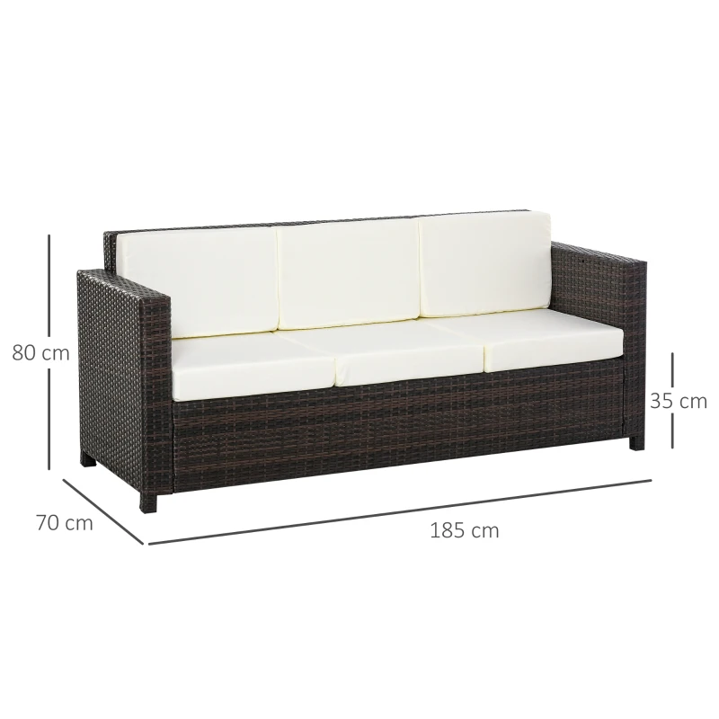 Outsunny Poly-rotan bank met kussens 3-zits loungebank tuin metaal polyester bruin