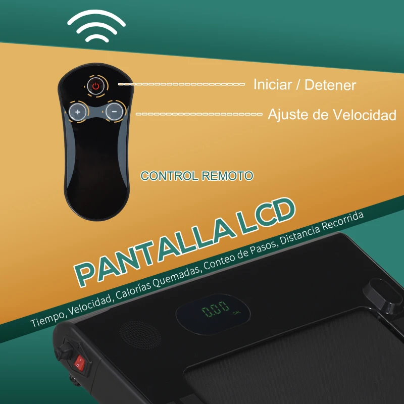 HOMCOM Cinta de Correr Eléctrica 1-6km/h Cinta de Andar Portátil con Pantalla LED Control Remoto Bluetooth Ruedas de Transporte para Casa Oficina 134x58x10 cm Negro