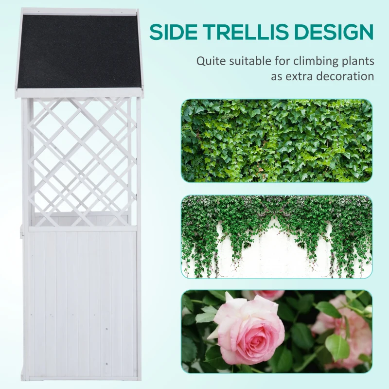 Outsunny Wooden Arbour Double Seat Bench with Storage Box Lattice Side Solid Roof Outdoor Garden Furniture Chair, White