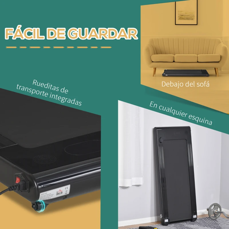 HOMCOM Cinta de Correr Eléctrica 1-6km/h Cinta de Andar Portátil con Pantalla LED Control Remoto Bluetooth Ruedas de Transporte para Casa Oficina 134x58x10 cm Negro