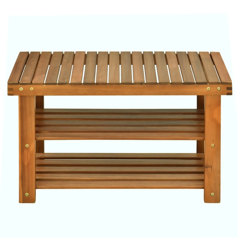 HOMCOM Acacia Wood Shoe Bench,  3-Tier Shoe Storage Rack, Hallway Organizer Shelf, for Entryway, Living Room, Bedroom, 70 x 28 x 45 cm, Teak