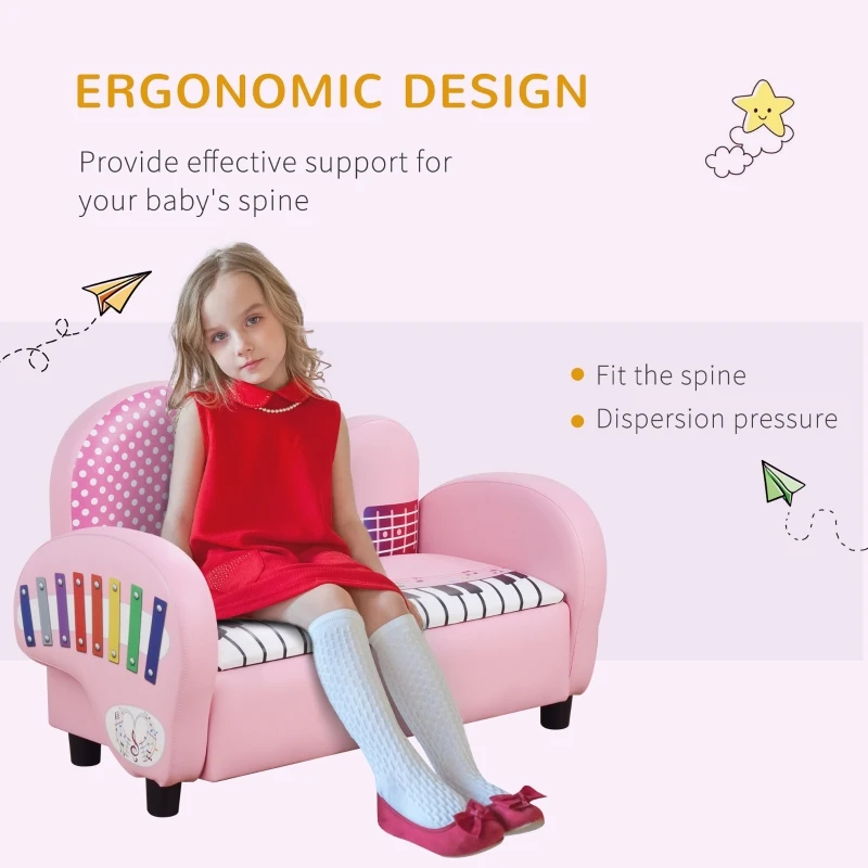 HOMCOM Kids Children Sofa Armchair Piano Shape Multi Functional 2 Seats Couch Storage Box Soft Sturdy Pink