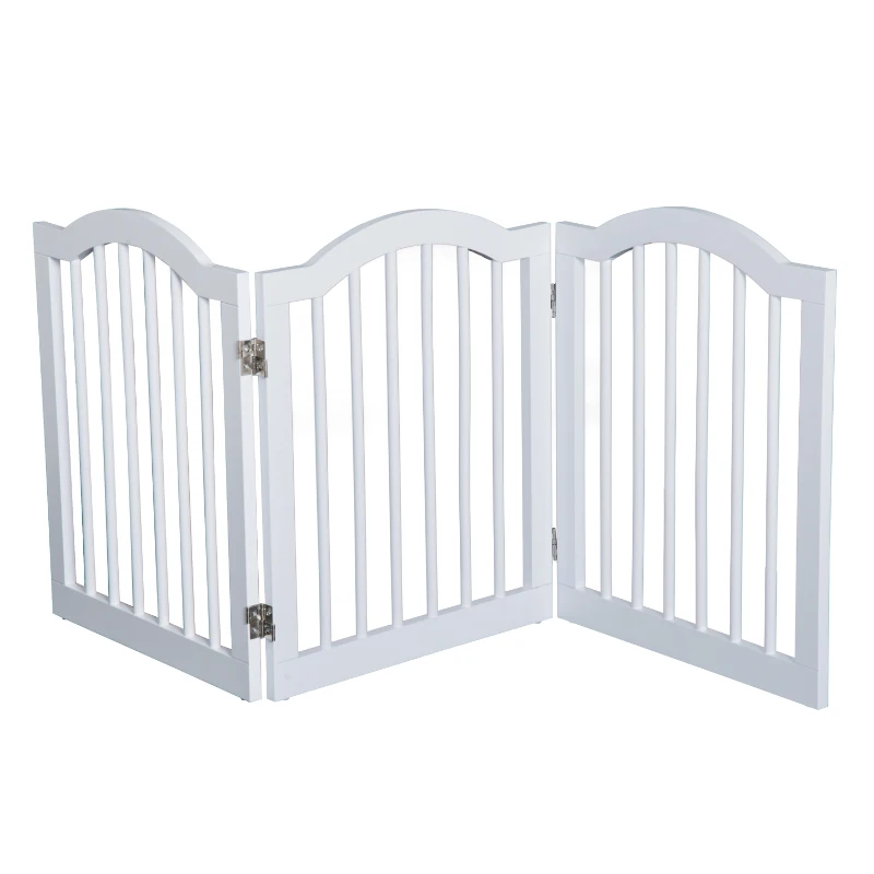 Pawhut Wooden Dog Gate For Stairs Stepover Panel Pet Fence Folding Safety Barrier-White