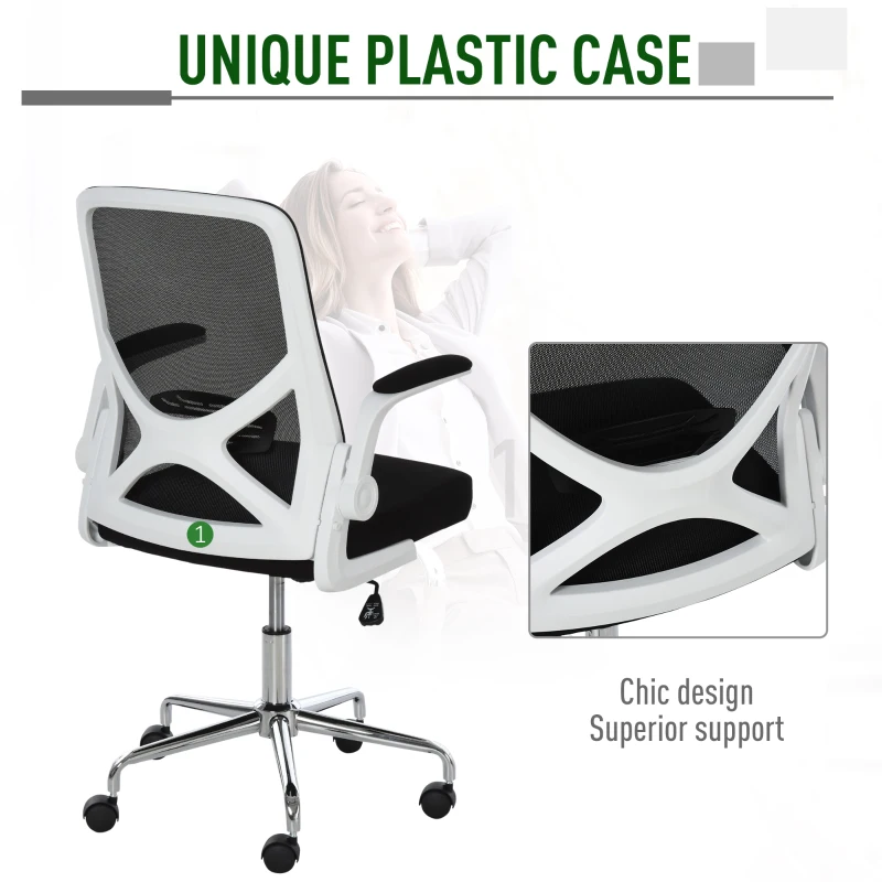 Vinsetto Mesh Swivel Office Chair with Flip-Up Arm, Lumbar Support, Home Task High Back Chair Adjustable Height, Black