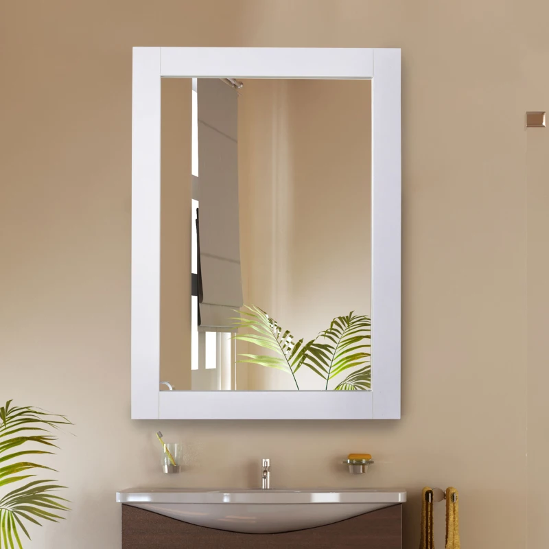 kleankin Elegant Design Mirror Thick Frame Large Clear Reflection Bedroom Living Room Make-Up Dressing Mirror - White 72H x 52L cm