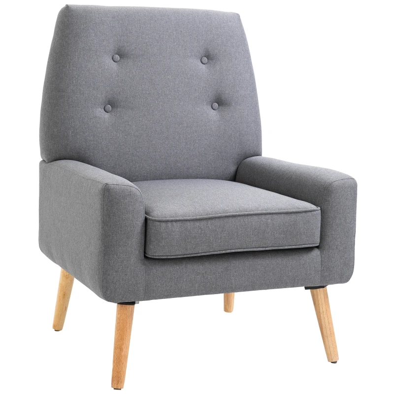 HOMCOM Nordic Single Cushion Padded Chair Wooden Armchair  Button Tufted Seat Sponge Scandinavian Living Room Bedroom