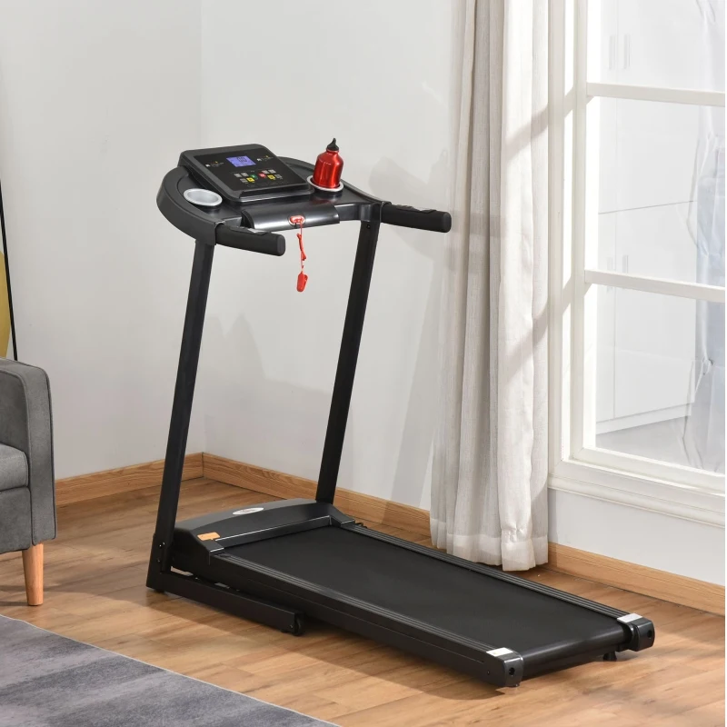 Cinta de correr HOMCOM, plegable, eléctrica, 500 W, 1-12 km/h, pantalla LED, soporte para bebidas y soporte para teléfono móvil, muy adecuada para gimnasio en casa, fitness en interiores, negro, 134 x 60 x 118 cm