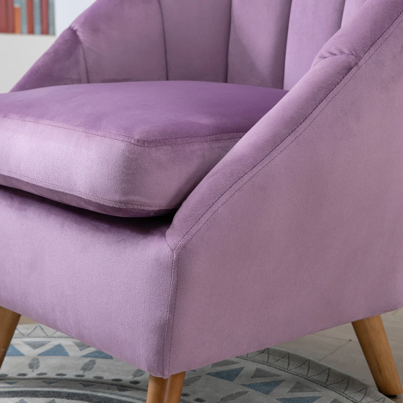 HOMCOM Velvet Armchair, Modern Accent Chair, Upholstered Tub Chair with Solid Wood Legs and Seat Cushion for Living Room, Violet
