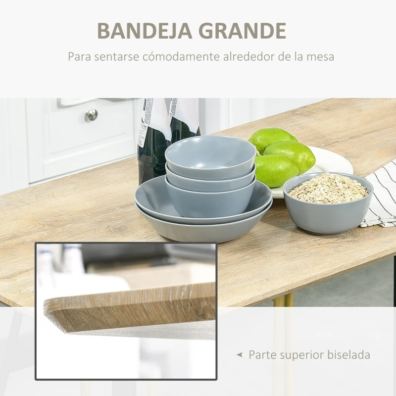 HOMCOM Mesa de comedor de diseño industrial de gran tamaño dim. 120x60x75 cm patas de metal negro en aspecto de roble claro MDF
