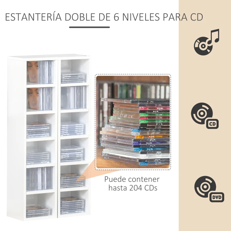 HOMCOM Mueble de almacenamiento de CDs con estante de columna 12 compartimentos 21L x 20l x 175H cm capacidad máxima 204 CDs haya