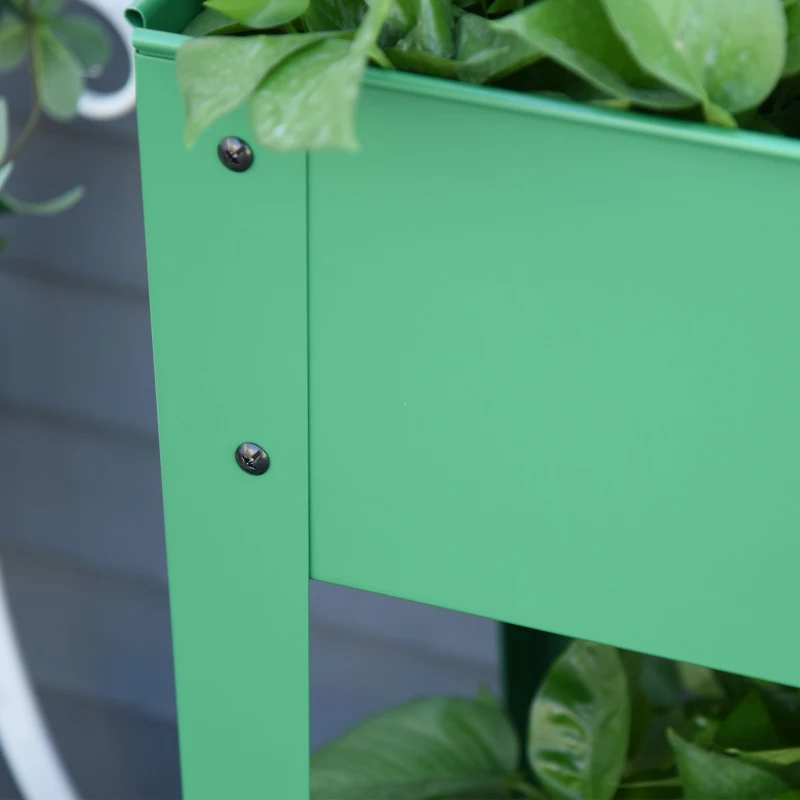 Outsunny Horta Vertical Elevada de Metal Horta Vertical com Rodas Alça Lateral e Prateleira Inferior para Cultivo de Plantas Flores 104x39x80cm Verde