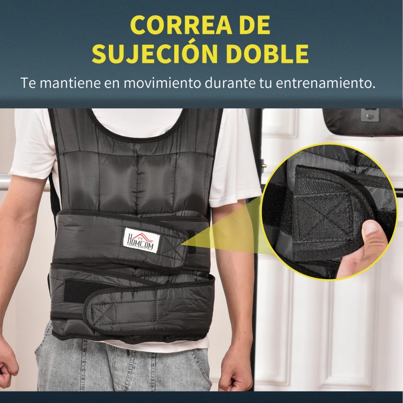 HOMCOM Chaleco de entrenamiento de 30 kg de peso con 35 bolsas de peso entrenamiento de fuerza ajustable fitness Oxford metal negro 60 x 50 cm