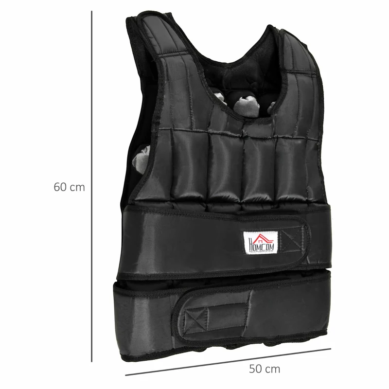 HOMCOM Chaleco de entrenamiento de 30 kg de peso con 35 bolsas de peso entrenamiento de fuerza ajustable fitness Oxford metal negro 60 x 50 cm