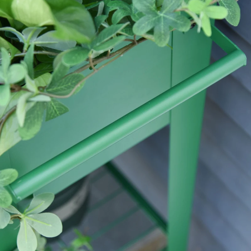 Outsunny Horta Vertical Elevada de Metal Horta Vertical com Rodas Alça Lateral e Prateleira Inferior para Cultivo de Plantas Flores 104x39x80cm Verde