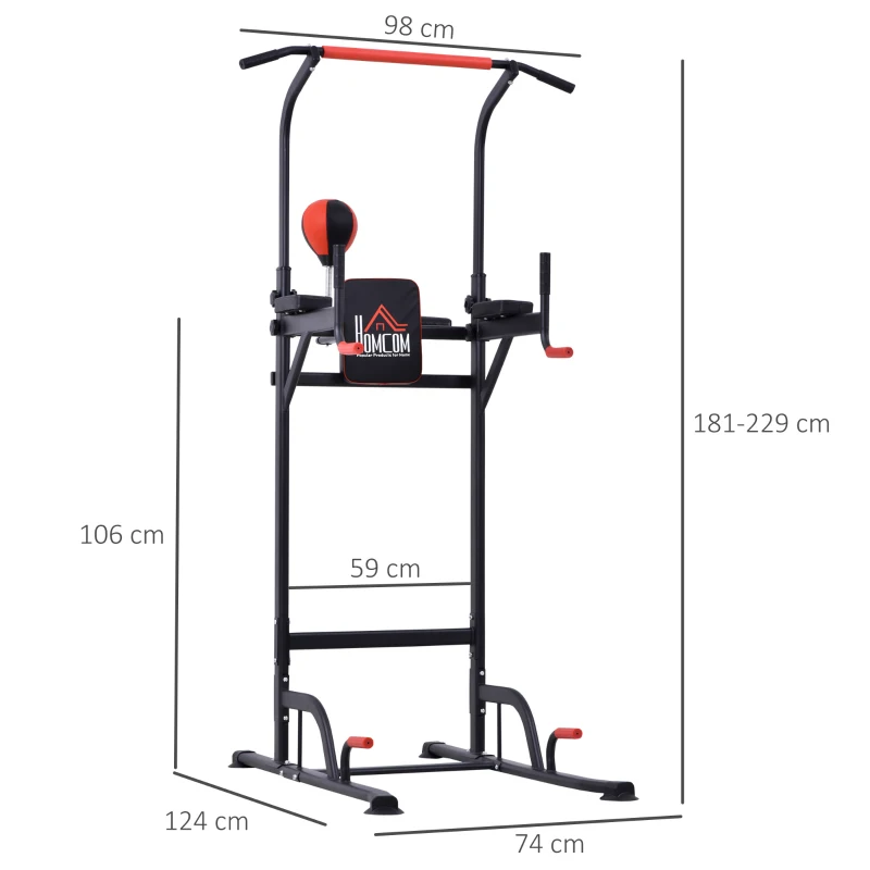 HOMCOM Banco de pesas multifuncional bola de golpeo silla romana altura ajustable acero negro rojo