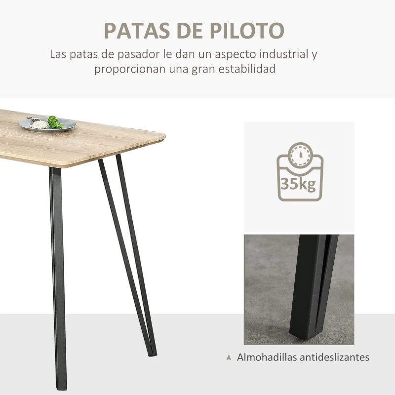 HOMCOM Mesa de comedor de diseño industrial de gran tamaño dim. 120x60x75 cm patas de metal negro en aspecto de roble claro MDF