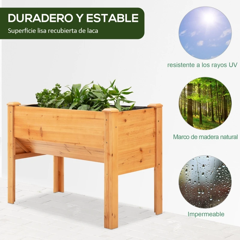 Outsunny macetero elevado de madera macetero para hierbas con agujero de drenaje gancho macetero con patas madera maciza natural 124 x 60 x 81 cm