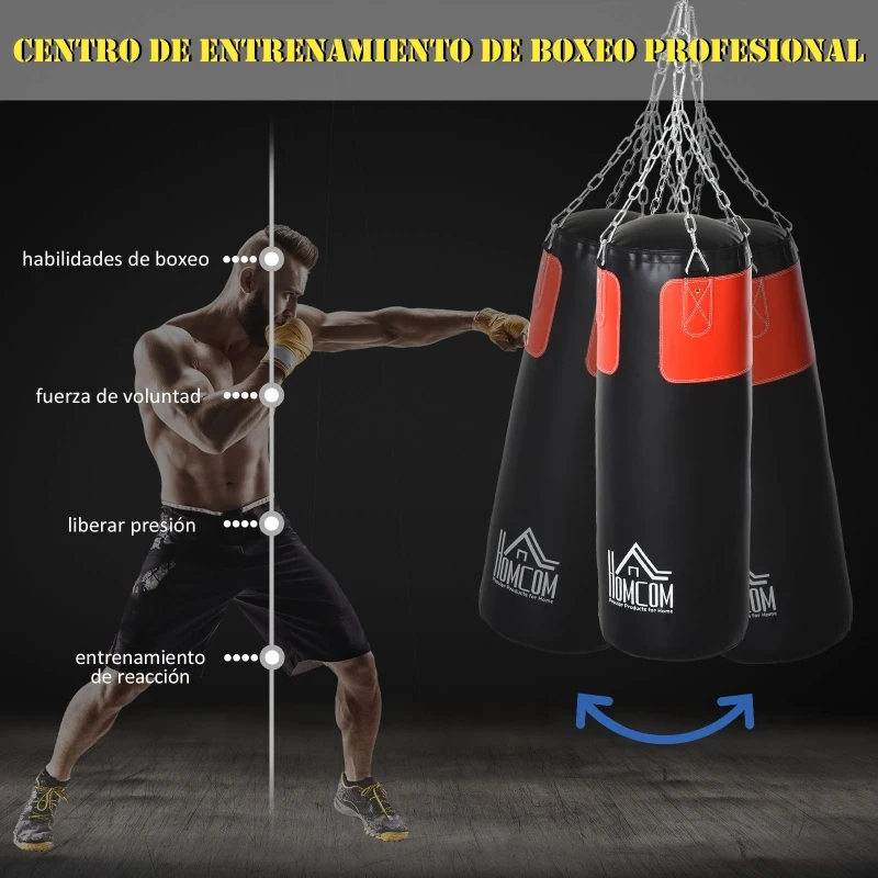 Juego de sacos de boxeo HOMCOM, juego de boxeo con guantes de boxeo, juego lleno para adultos, jóvenes, saco pesado de boxeo colgante, 16 kg, diámetro 30 x 120 cm, negro y rojo