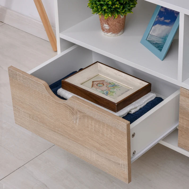 HOMCOM Soporte de TV sobre patas estilo escandinavo 2 cajones roble claro blanco