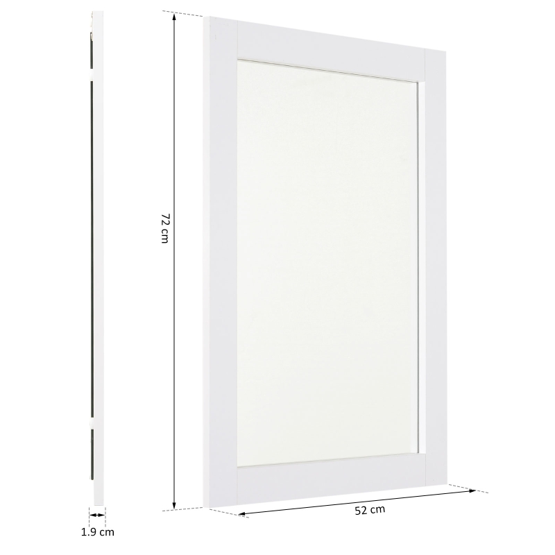 kleankin Elegant Design Mirror Thick Frame Large Clear Reflection Bedroom Living Room Make-Up Dressing Mirror - White 72H x 52L cm