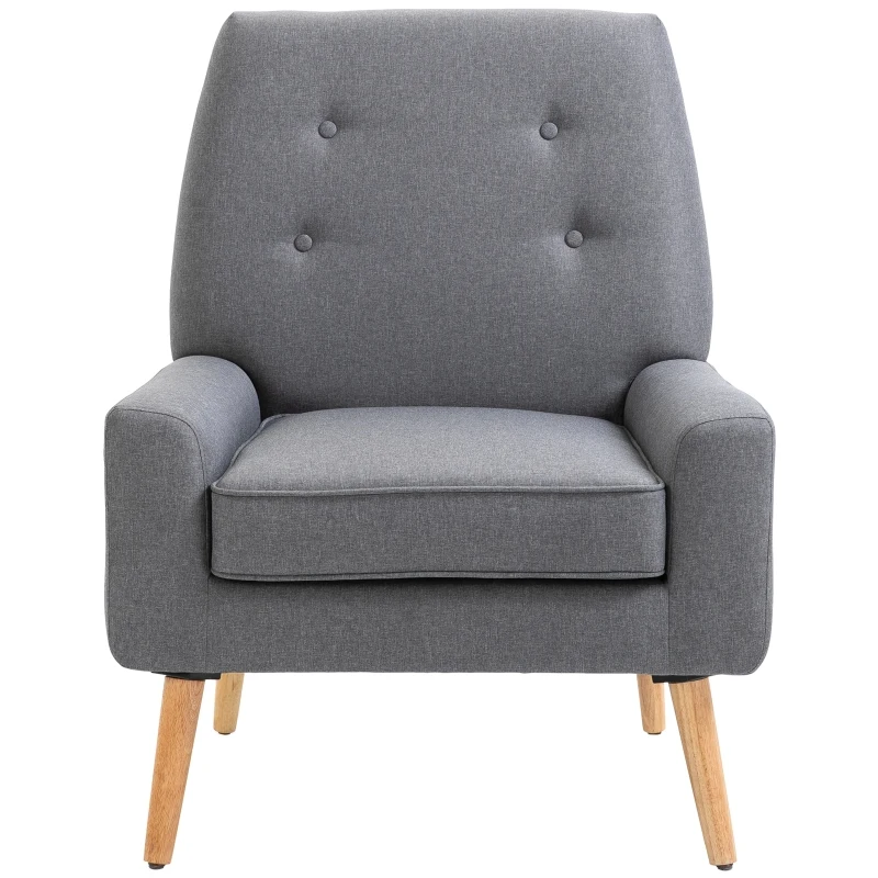 HOMCOM Nordic Single Cushion Padded Chair Wooden Armchair  Button Tufted Seat Sponge Scandinavian Living Room Bedroom