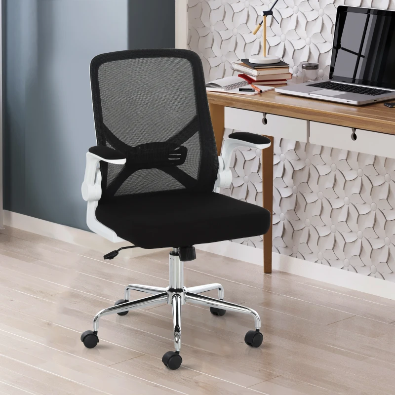 Vinsetto Mesh Swivel Office Chair with Flip-Up Arm, Lumbar Support, Home Task High Back Chair Adjustable Height, Black
