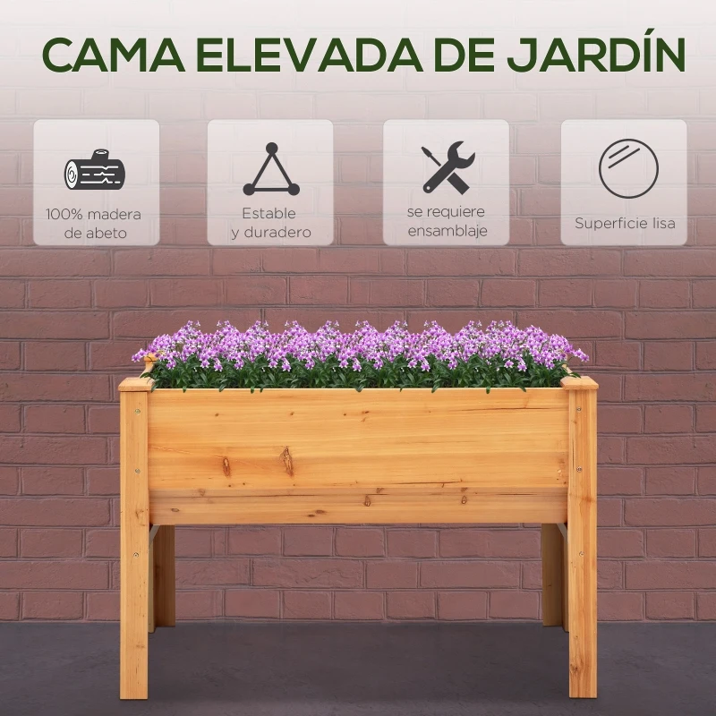 Outsunny macetero elevado de madera macetero para hierbas con agujero de drenaje gancho macetero con patas madera maciza natural 124 x 60 x 81 cm
