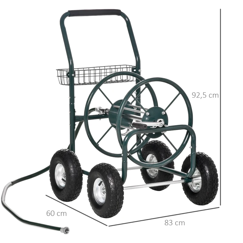 Outsunny Carro portamangueras Outsunny Carro portamangueras de gran capacidad con cesta para guardar la manguera de agua de 1,8 m y 4 ruedas hinchables verde