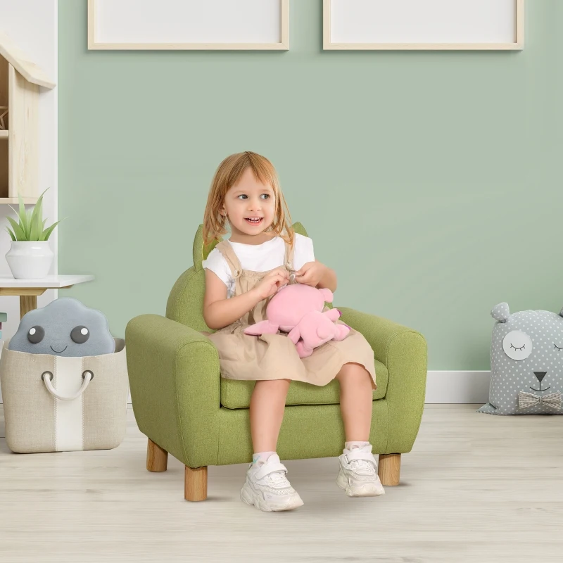 HOMCOM Kids Sofa Toddler Chair Children Armchair for Preschool Bedroom Playroom with Ear Modeling Wood Green
