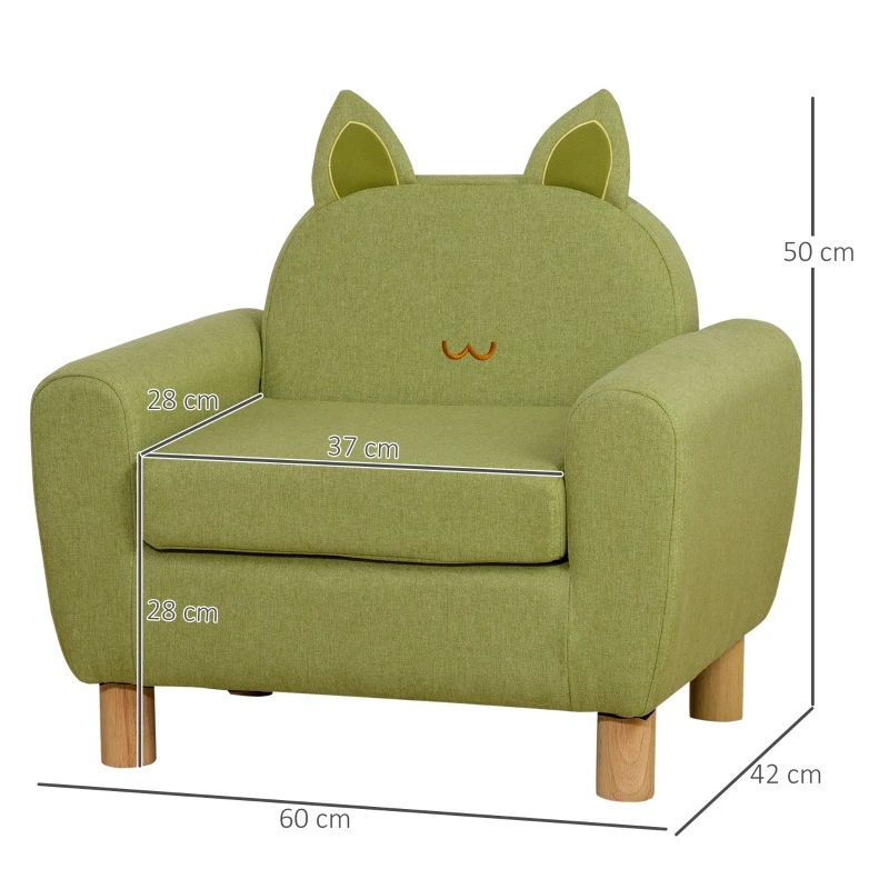 HOMCOM Kids Sofa Toddler Chair Children Armchair for Preschool Bedroom Playroom with Ear Modeling Wood Green