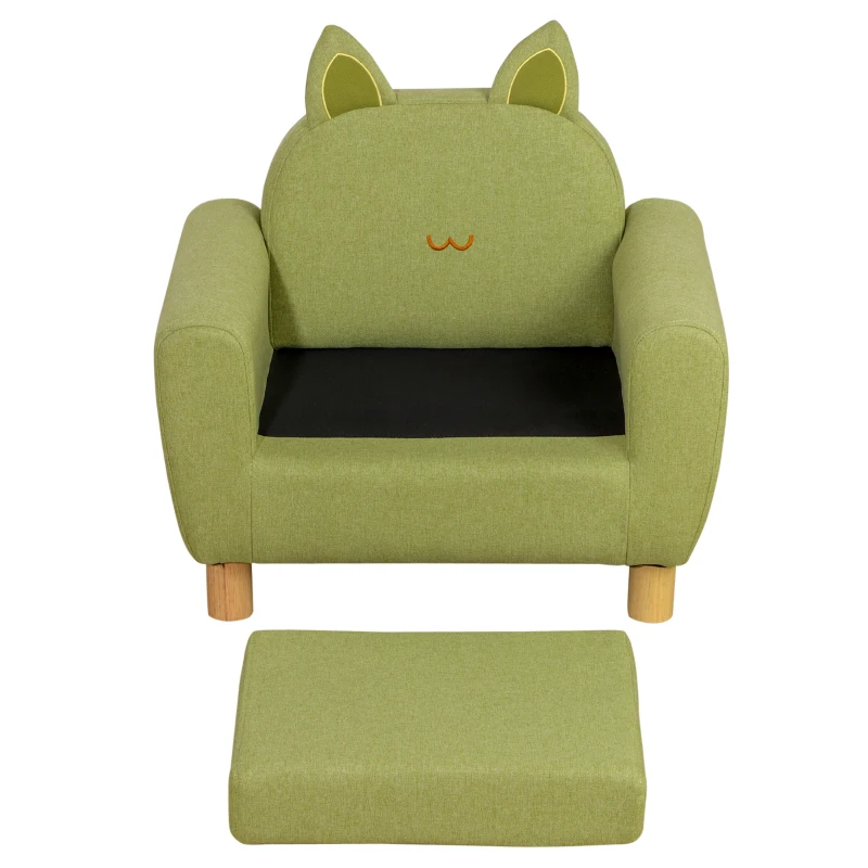 HOMCOM Kids Sofa Toddler Chair Children Armchair for Preschool Bedroom Playroom with Ear Modeling Wood Green