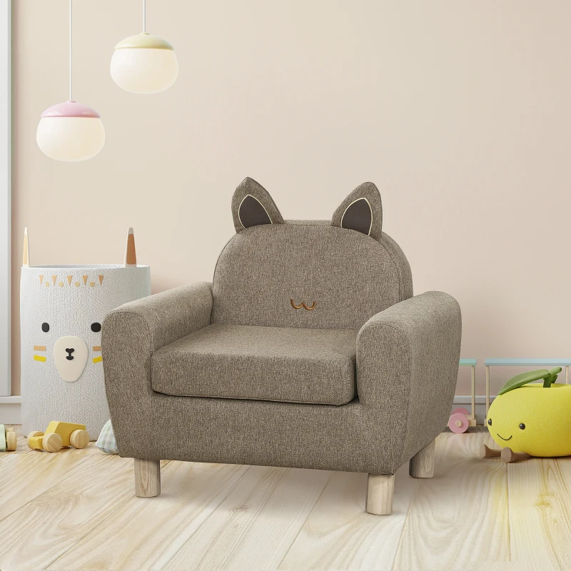 HOMCOM Kids Sofa Toddler Chair Children Armchair for Preschool Bedroom Playroom with Ear Modeling Wood Brown