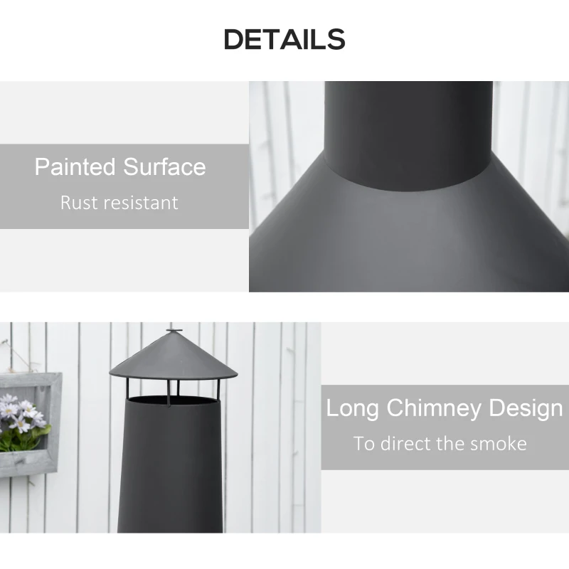 Outsunny semineu de 133 cm inaltime pentru exterior, arzator de gradina, terasa, cu spatiu pentru depozitarea lemnelor si vatrai