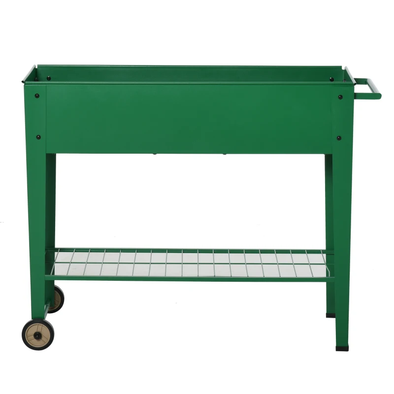 Outsunny verhoogd bed met wielen en plank, metaal, groen, 104 x 39 x 80 cm