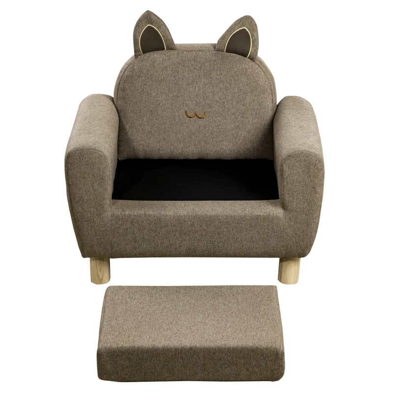 HOMCOM Kids Sofa Toddler Chair Children Armchair for Preschool Bedroom Playroom with Ear Modeling Wood Brown