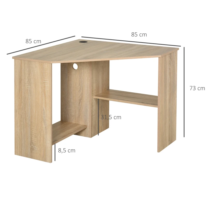 HOMCOM Bureau Informatique Bureau d'angle Contemporain avec étagères Panneaux Particules chêne Clair