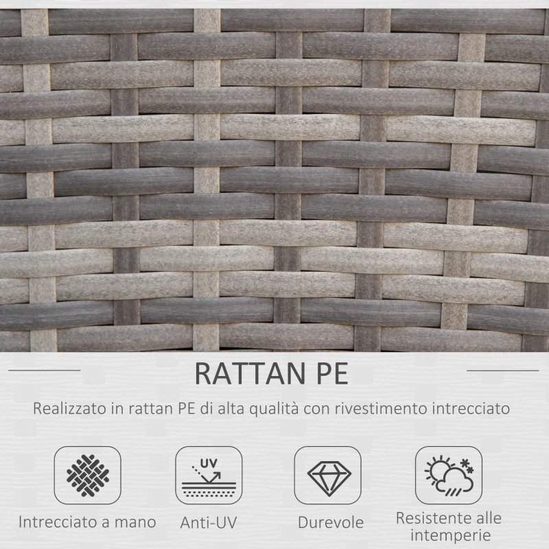 Outsunny Set Salotto da Giardino in Rattan PE con Divano 3 Posti, 2 Poltrone e Tavolino con Vetro, Grigio