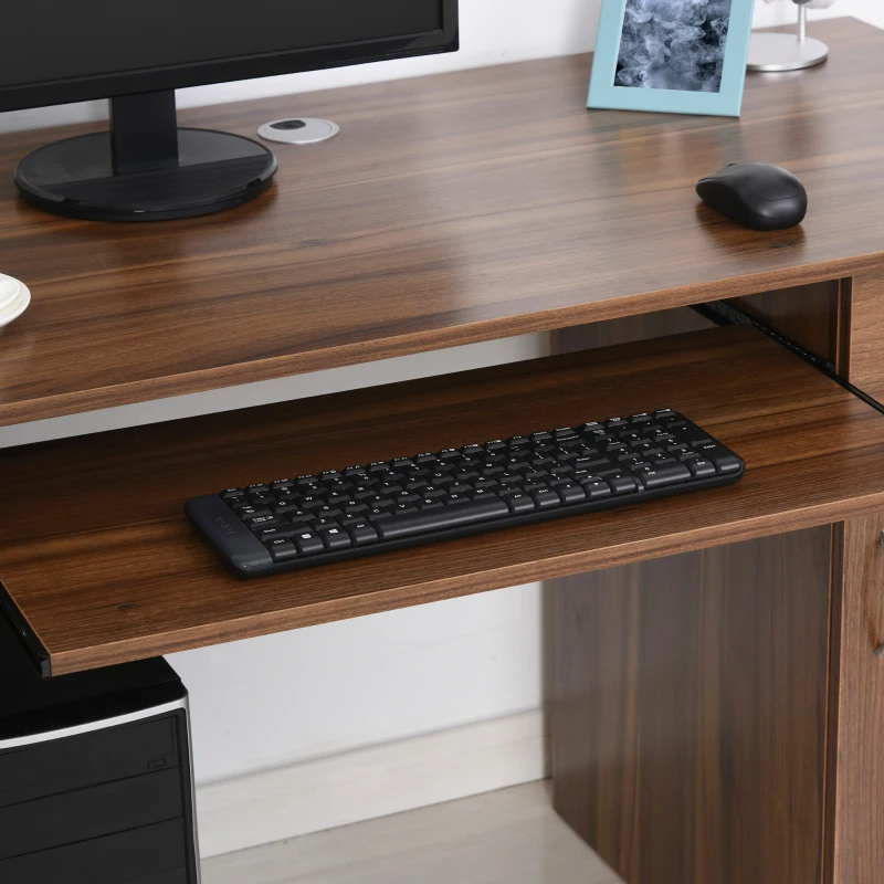 HOMCOM Bureau informatique table d'ordinateur multimédia multi-rangements avec étagère tiroir tablette clavier MDF 120 x 60 x 74 cm noyer