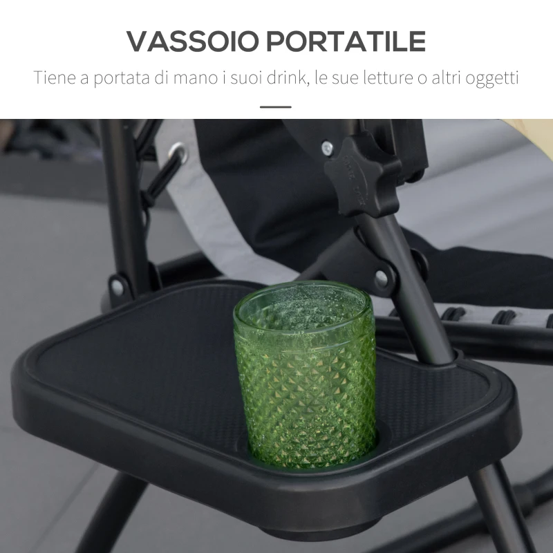 Outsunny Sdraio da Giardino Zero Gravity Pieghevole con Porta Bicchieri e Tettuccio, 89x65x113cm, Grigio Chiaro