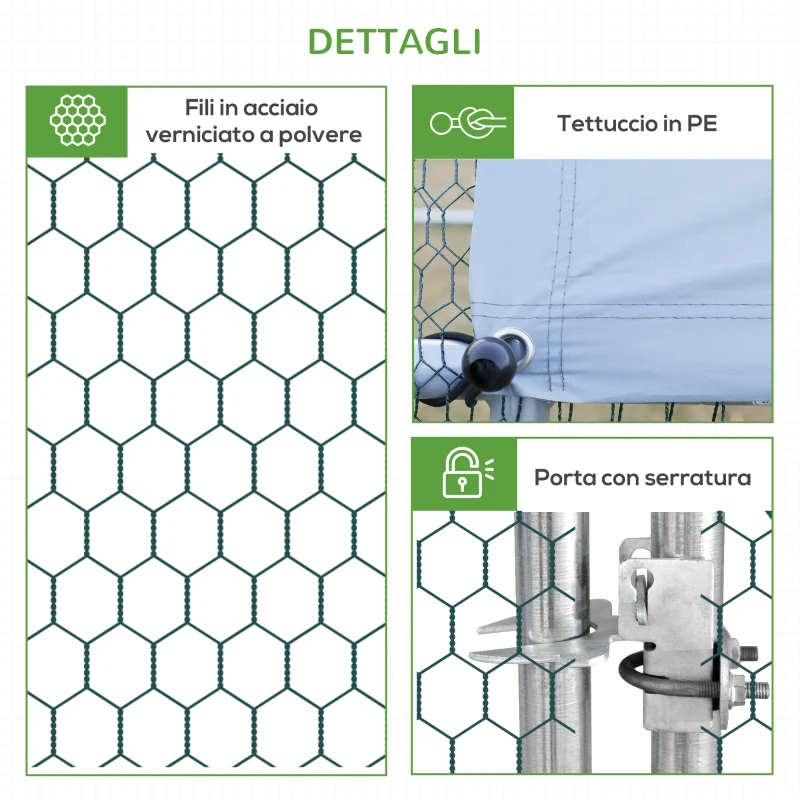 PawHut Pollaio da Giardino con Telaio Zincato, Copertura Impermeabile e Rete Esagonale, 3x2x2m, Argento