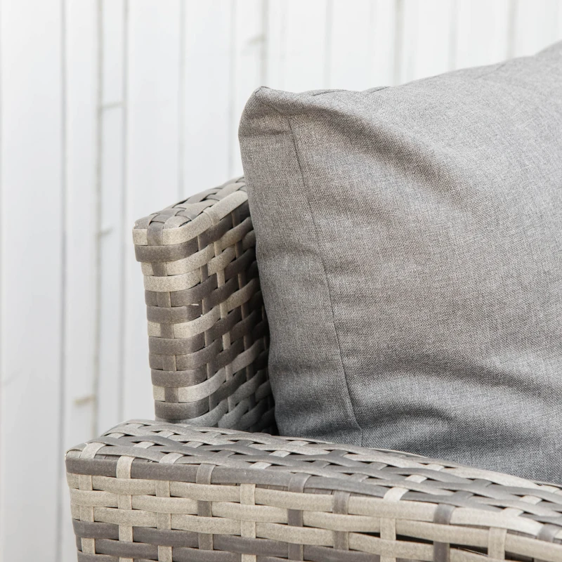 Outsunny Set Salotto da Giardino in Rattan PE con Divano 3 Posti, 2 Poltrone e Tavolino con Vetro, Grigio