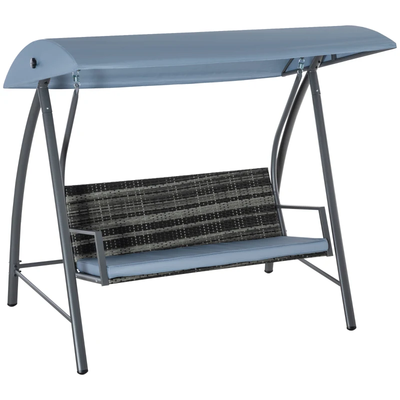 Outsunny 2-3 Seater Outdoor Garden Rattan Swing Chair with Adjustable Canopy Removable Cushion Hammock Seater Bench Bed Lounger, Mixed Grey