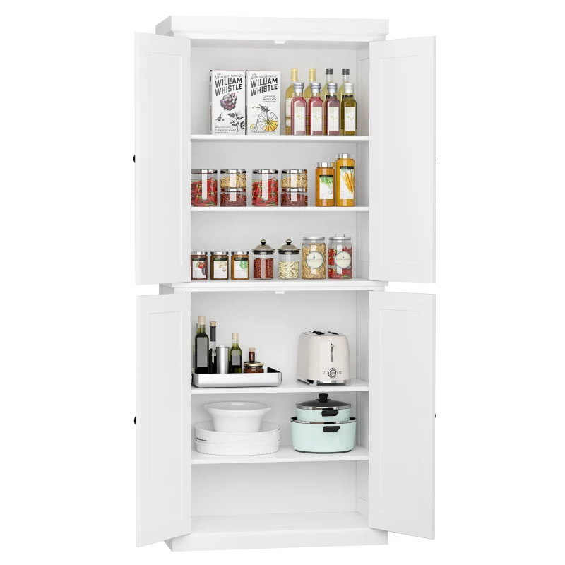 HOMCOM MDF Colonial Freestanding Kitchen Pantry Shelves Cabinet, 76W x 40.5D x 184Hcm-White