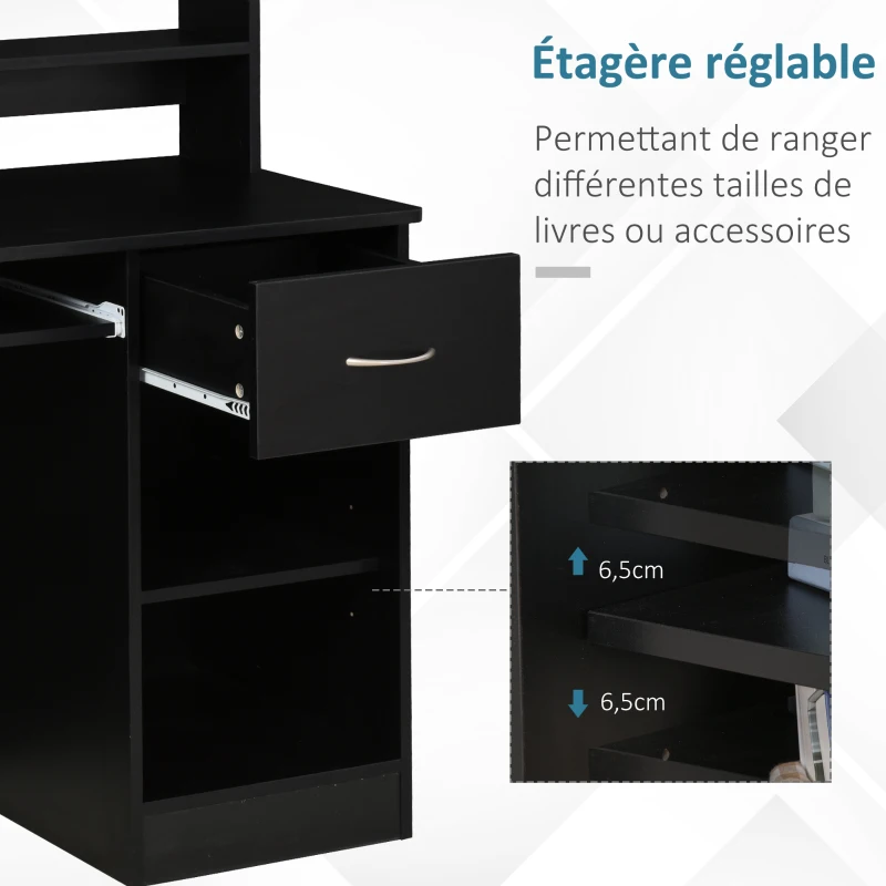 HOMCOM Bureau Informatique Table d'ordinateur Multi-rangements en bois Noir