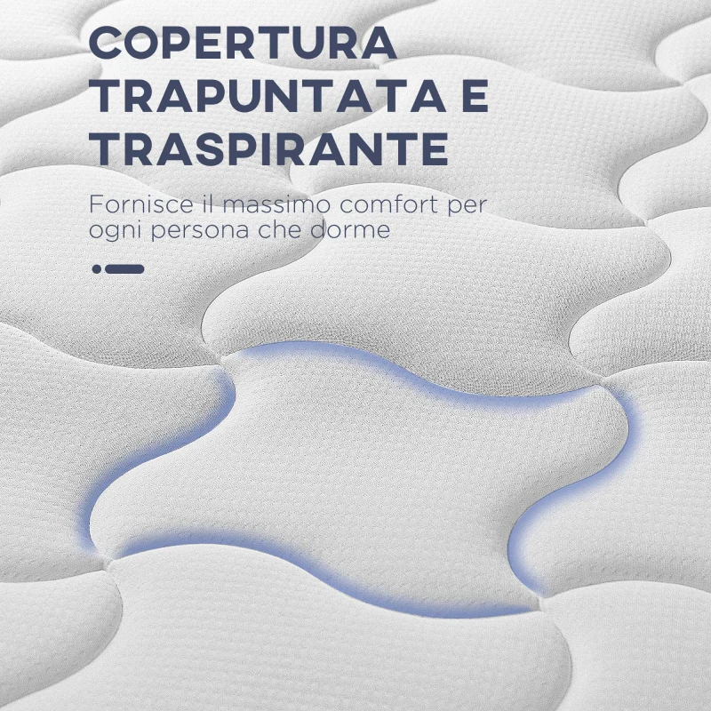 HOMCOM Materasso Matrimoniale 180x190x20 cm in Memory Foam con Molle Insacchettate e Fodera Trapuntata Traspirante