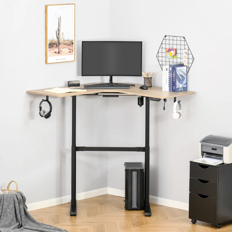 Vinsetto Scrivania Motorizzata Angolare, Tavolo Sollevabile a 4 Altezze con Regolazione Elettrica, Alluminio e MDF, 167x101x72-122cm, Colore Legno