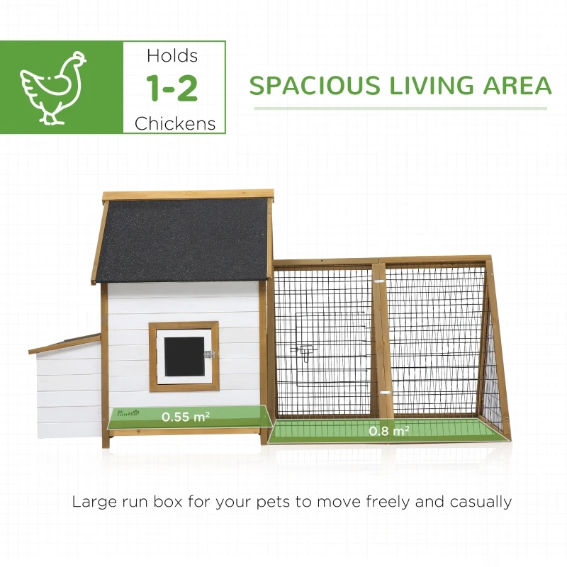 PawHut Chicken Coop, Rabbit Hutch, Hen House, Wooden Poultry Cage with Outdoor Run, Nesting Box, Removable Tray, Window and Lockable Door, 197 x 93 x 110cm