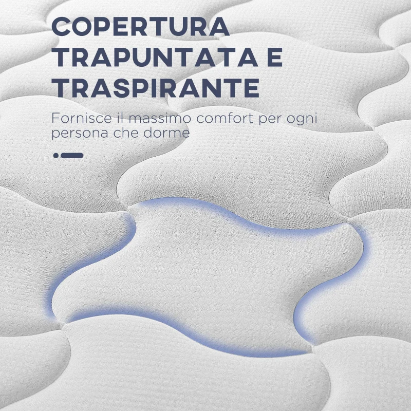 HOMCOM Materasso Matrimoniale 140x190x20 cm in Memory Foam con Molle Insacchettate e Fodera Trapuntata Traspirante