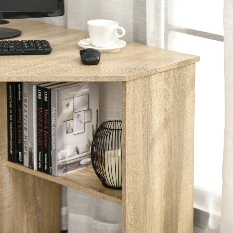 HOMCOM Bureau Informatique Bureau d'angle Contemporain avec étagères Panneaux Particules chêne Clair