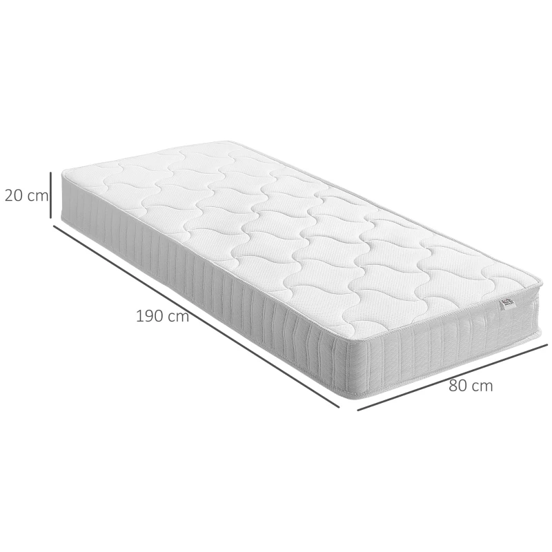 HOMCOM Materasso Singolo Memory Foam e Molle Insacchettate Indipendenti 80x190cm, Spessore 20cm
